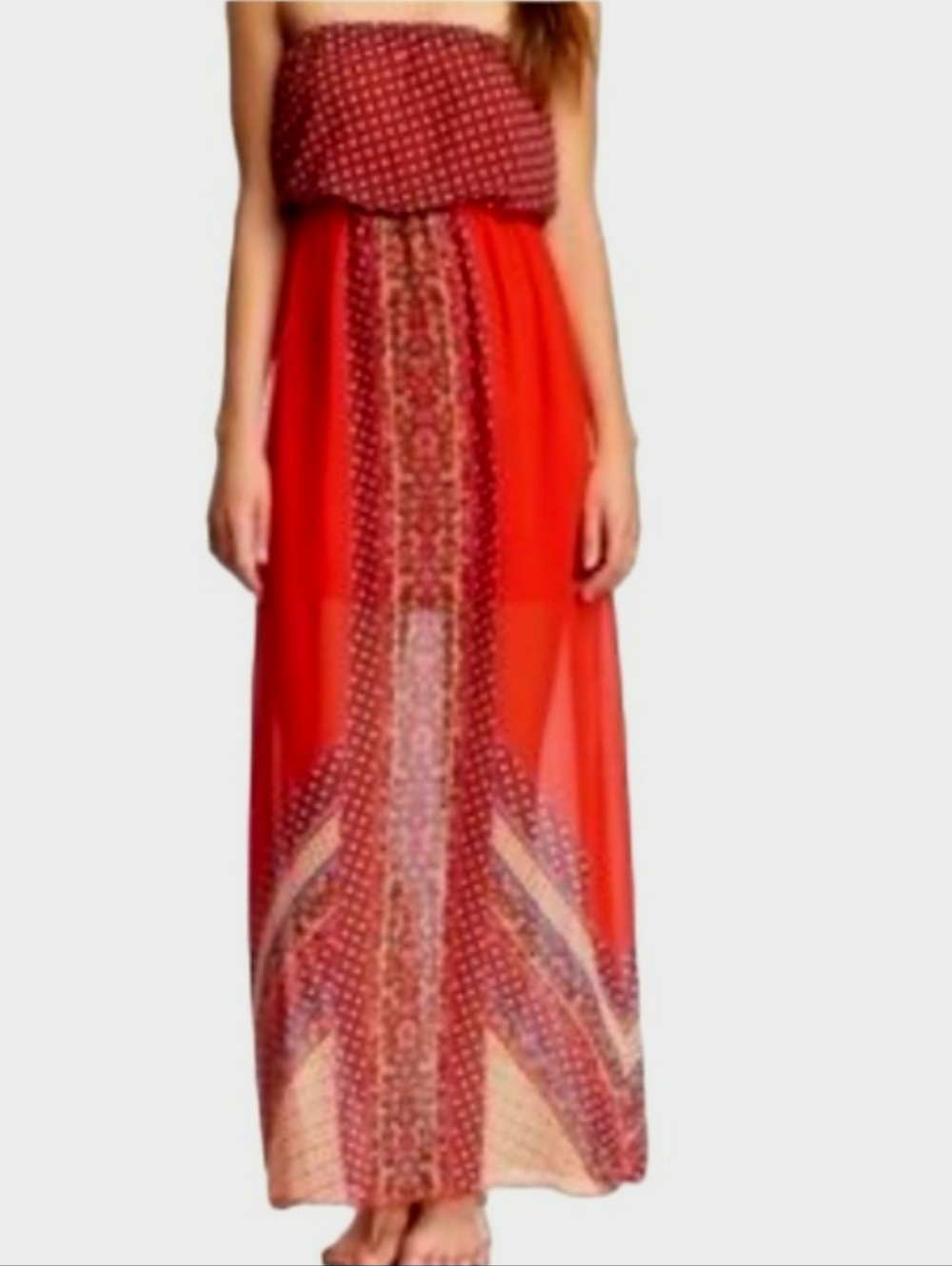 Daytrip Bohemian Sheer Strapless Brunch Ladies Day Out Vacation Maxi Dress